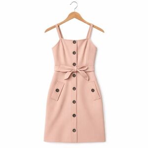 Derek Heart Mauve Mini Dress with Tortoiseshell Buttons, Pockets And Bow
